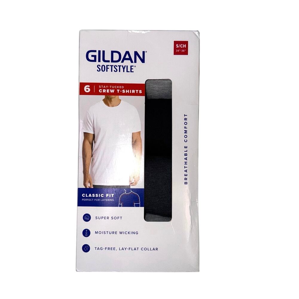 Gildan Soft Style Crew Classic Fit T-Shirts- Size Small- Pack of 6 - Brand New